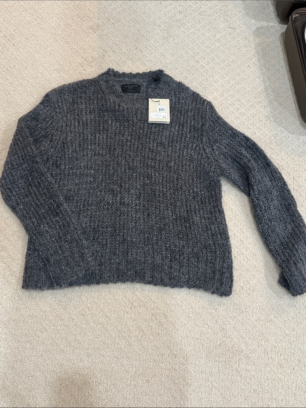 AllSaints Dark Charcoal Ribbed Crewneck Sweater